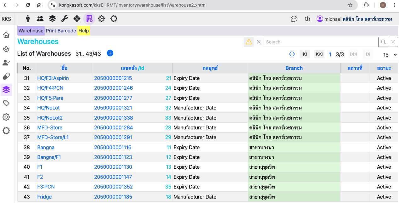 list of branch warehouses